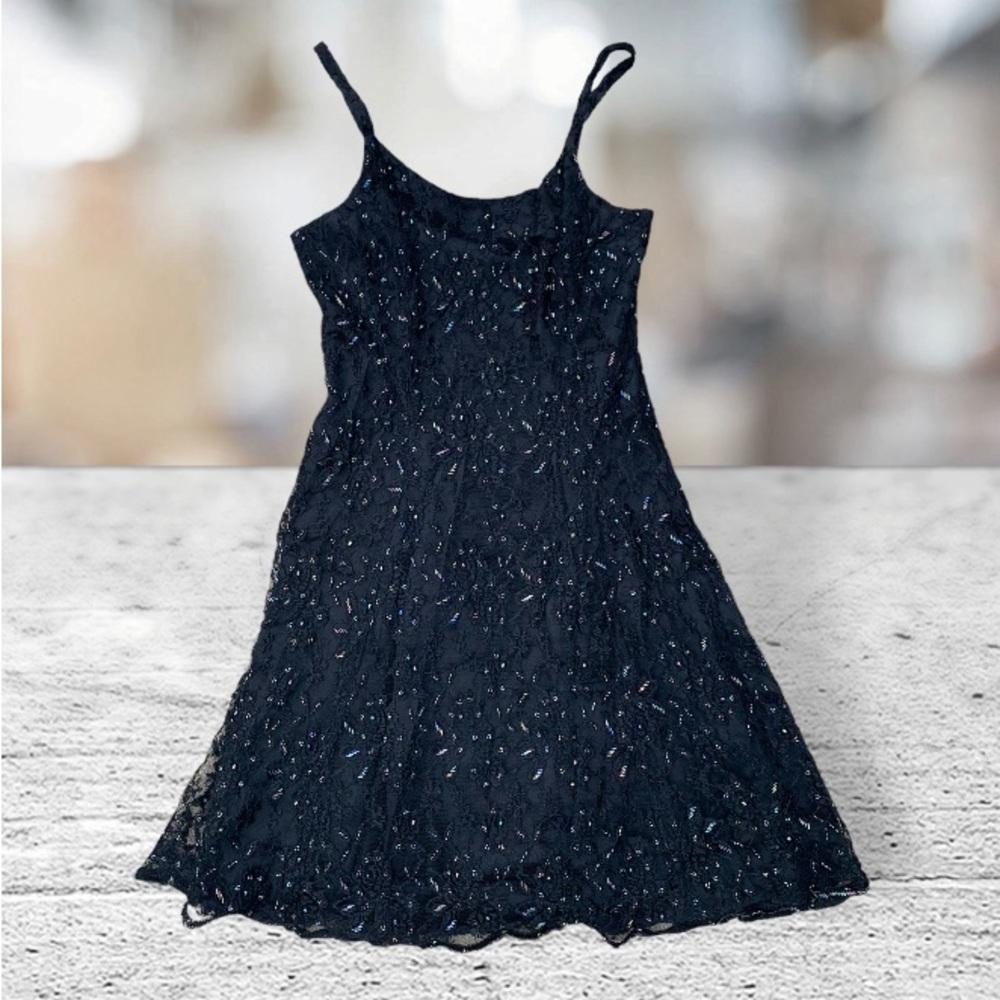 Peak Evenings Hand Beaded Black Dress Size 6